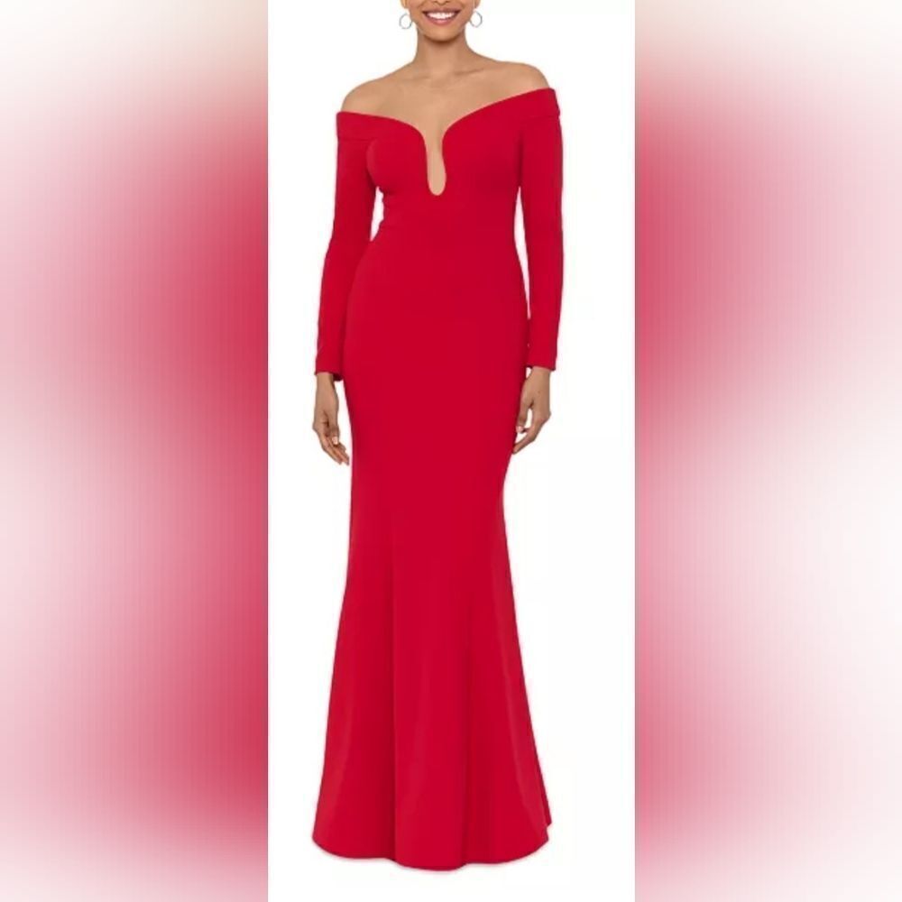 XSCAPE Illusion Long Sleeve Scuba Crepe Gown NWT size 10 Red